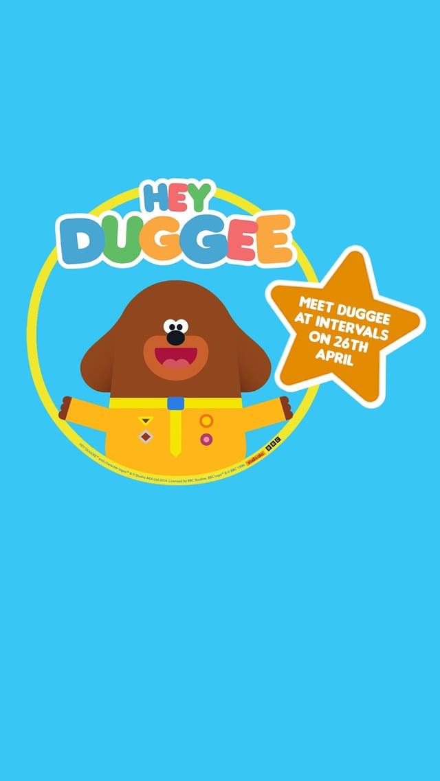 Hey Duggee colourful image with details of meet and greet event at Woburn Safari Park on 26th April