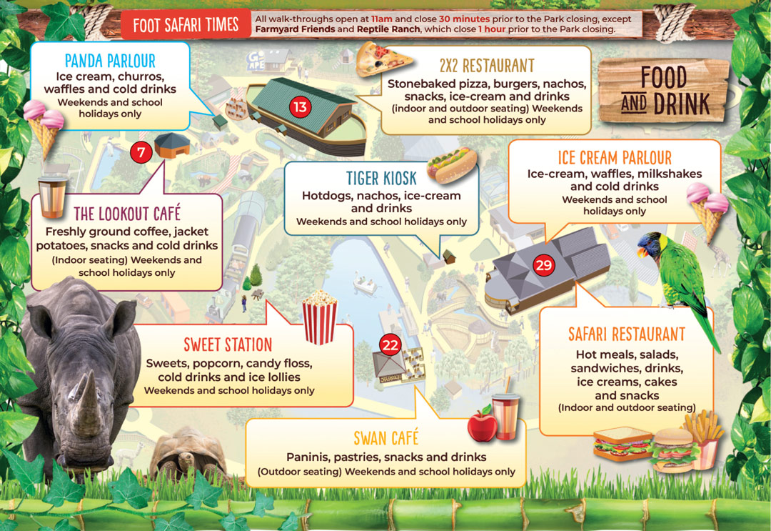Map of catering outlets in the Foot Safari at Woburn Safari Park